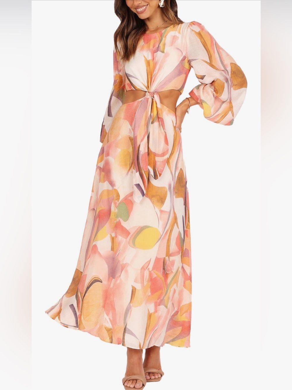 Petal & Pup Multi-Color Floral Maxi Dress with Tie Waist - Picture 4 of 5